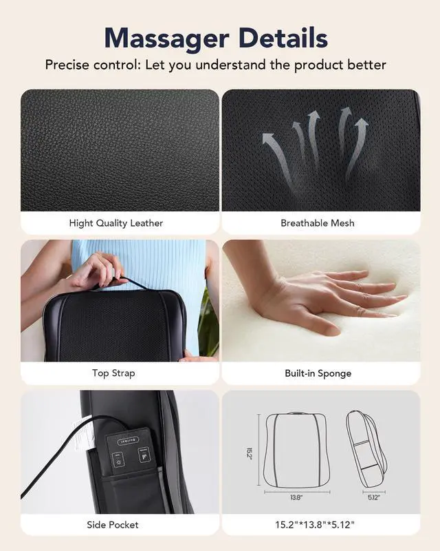 Alt view image 6 of 7 - Back Massager with Heat, Shiatsu 4D Kneading Rolling Up and Down Back Massage for Pain Relief Deep Tissue, Track-Guided Lower Back Massager for Lumbar, Shoulder, Gifts for Women Men Mom Dad