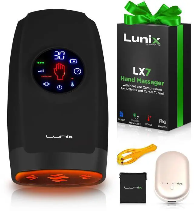 Main image of LX7 Electric Hand Massager with Compression, Pressure Point Therapy for Arthritis, Pain Relief and Carpal Tunnel, Shiatsu Massage Machine with Heat, with Hand Warmer, Black