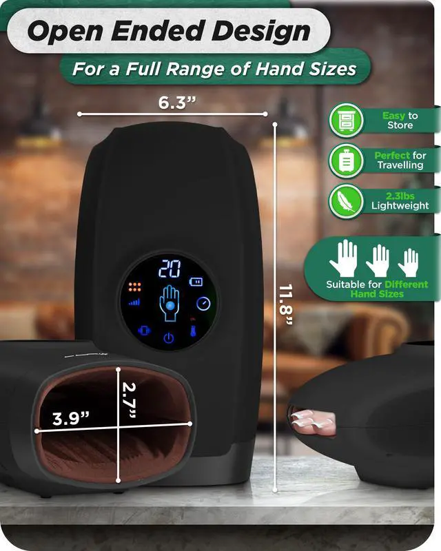 Alt view image 4 of 7 - LX7 Electric Hand Massager with Compression, Pressure Point Therapy for Arthritis, Pain Relief and Carpal Tunnel, Shiatsu Massage Machine with Heat, with Hand Warmer, Black