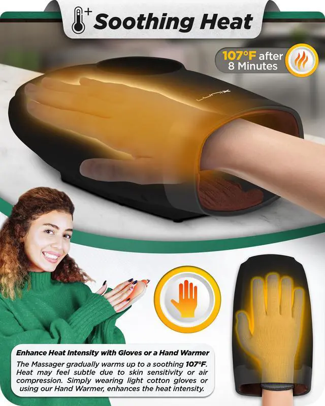 Alt view image 6 of 7 - LX7 Electric Hand Massager with Compression, Pressure Point Therapy for Arthritis, Pain Relief and Carpal Tunnel, Shiatsu Massage Machine with Heat, with Hand Warmer, Black
