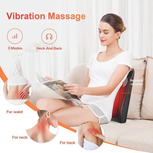 Alt view image 6 of 7 - Back Massager with Heat, Deep Tissue Shiatsu Neck and Back Massager for Pain Relief, Chair Use Massager Pillow with Adjustable Flap, Ideal Gift for Women Men