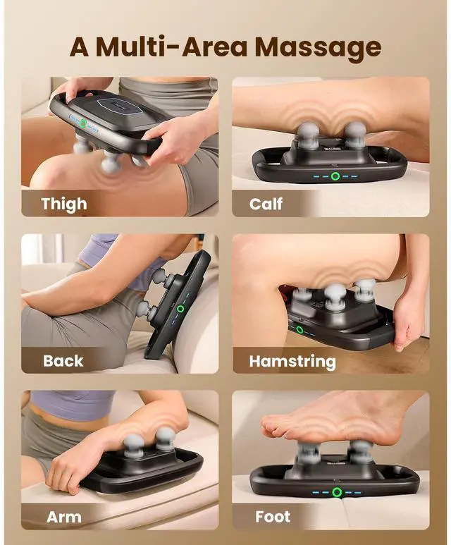 Alt view image 4 of 7 - A1 4-Head Massage Gun Deep Tissue, FSA Eligible/HSA Eligible, 4X Pain Relief Efficiency, Replaceable Massager Heads & Plate, Electric Percussion Massage Gun Tool for Back, Leg, Muscle