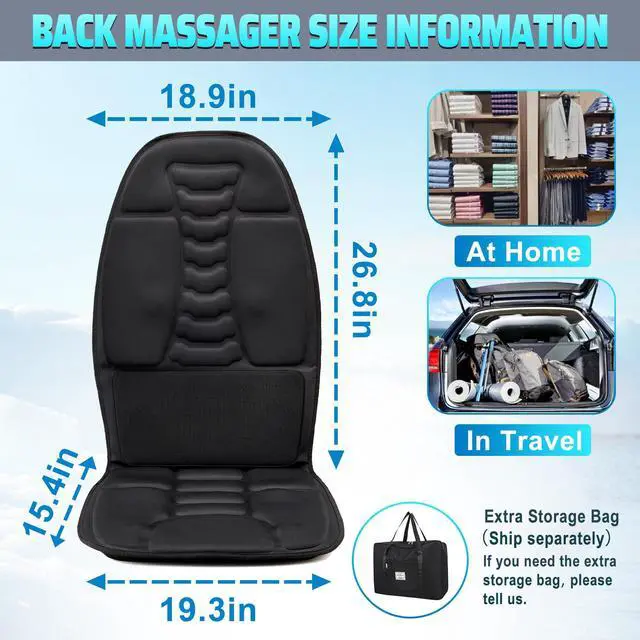 Alt view image 6 of 6 - Massage Seat Cushion with Heat, Cooling Back Massager for Chair, Chair Massager for Full Body Massage, Deep Tissue Vibration Pad with 2 Adapters, Gifts for Dad Mom