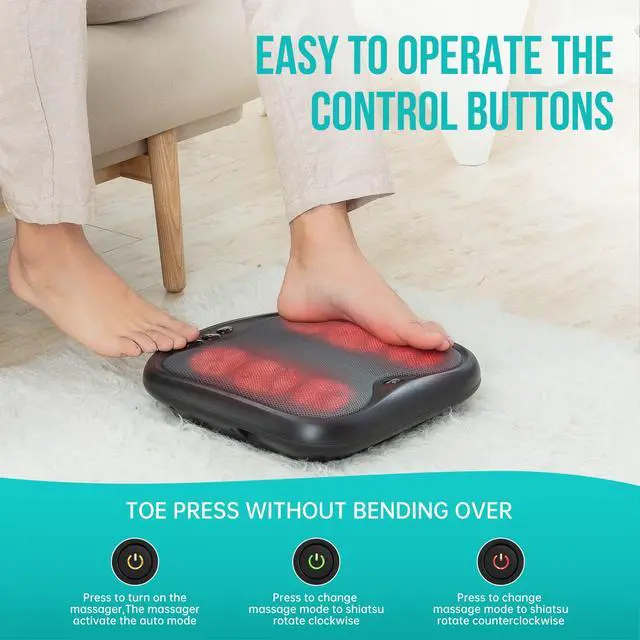 Alt view image 3 of 7 - Shiatsu Foot Massager with Heat, Washable Cover Kneading Foot & Back Massager, Heated Feet Warmer, Electric Feet Massager Machine for Plantar Fasciitis