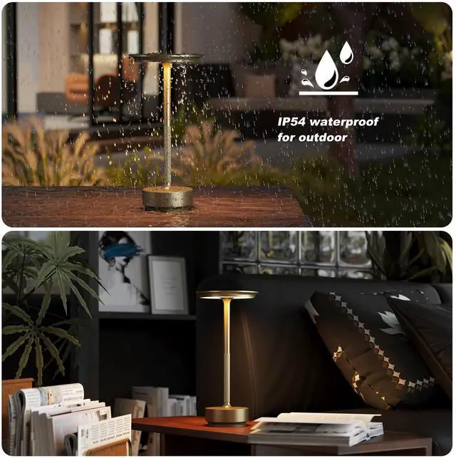 Alt view image 5 of 7 - 2 Pack Rechargeable Cordless Table Lamps, Portable 5000mAh Battery Table Light, 3 Color Stepless Dimming LED Table Light with Memory Function, for Outdoor/Dinner/Patio/Restaurant.(Gold)