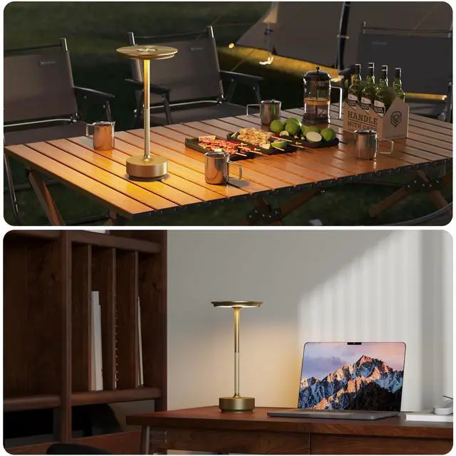 Alt view image 6 of 7 - 2 Pack Rechargeable Cordless Table Lamps, Portable 5000mAh Battery Table Light, 3 Color Stepless Dimming LED Table Light with Memory Function, for Outdoor/Dinner/Patio/Restaurant.(Gold)