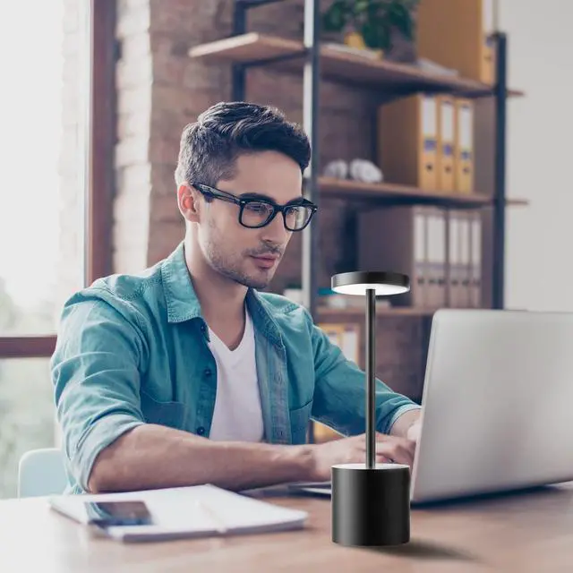 Alt view image 3 of 7 - LED Cordless Table Lamps Set of 2,Portable Rechargeable 5000mAh Outdoor Table Lamp,3 Color Stepless Dimming Battery Powered Lamp, Table Light for Dinner/Patio/Restaurant/Bedroom.(Black)