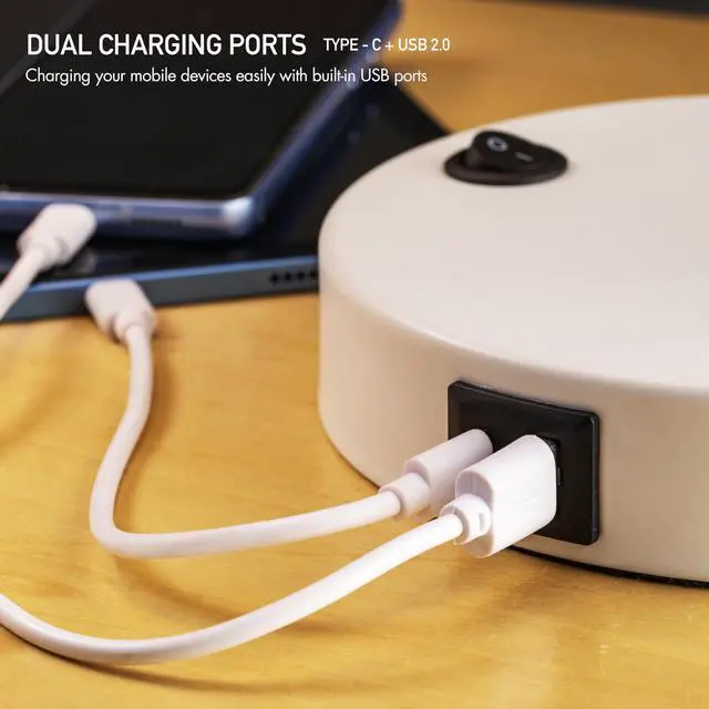 Alt view image 3 of 7 - Astrum - LED Desk Lamp with Dual USB Charging Ports, 100% Metal, 270 Degree Swivel Arms, Soft White Light (3000K), Bedside & Home Office Table Lamp, ETL Listed, White