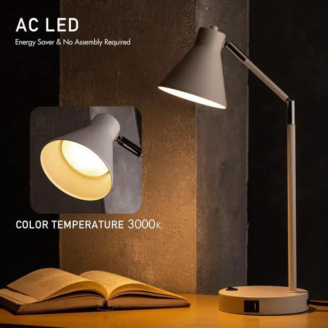 Alt view image 4 of 7 - Astrum - LED Desk Lamp with Dual USB Charging Ports, 100% Metal, 270 Degree Swivel Arms, Soft White Light (3000K), Bedside & Home Office Table Lamp, ETL Listed, White