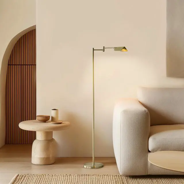 Alt view image 7 of 7 - Leaf Pharmacy LED Reading Lamp, Dimmable Floor Lamp with Easy Rotation over Chair or Desk for Living Rooms & Offices, Adjustable Standing Tall Lamp, For Sewing & Crafts, Antique Brass (Gold)