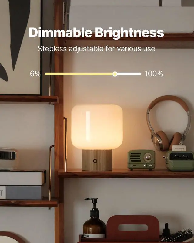 Alt view image 4 of 7 - Halo Mushroom Lamp, 5W Cute Cordless Rechargeable Table Lamp with Glass Shade, 3 Color Temps LED Dimmable Ambient Lighting, Small Retro Touch Bedside Light for Bedroom Decor, Mustard Yellow