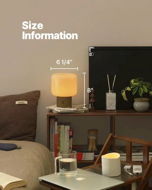 Alt view image 6 of 7 - Halo Mushroom Lamp, 5W Cute Cordless Rechargeable Table Lamp with Glass Shade, 3 Color Temps LED Dimmable Ambient Lighting, Small Retro Touch Bedside Light for Bedroom Decor, Mustard Yellow