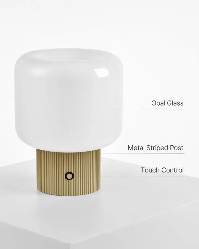 Alt view image 7 of 7 - Halo Mushroom Lamp, 5W Cute Cordless Rechargeable Table Lamp with Glass Shade, 3 Color Temps LED Dimmable Ambient Lighting, Small Retro Touch Bedside Light for Bedroom Decor, Mustard Yellow