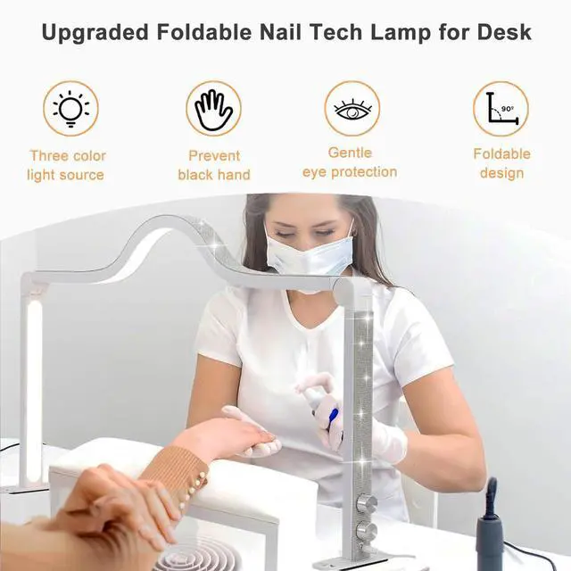 Alt view image 3 of 7 - Upgraded Nail Tech Lamp for Desk, 34 in Foldable Large Nail Light with Phone Holder, 3 Modes 3000K-6000K LED Manicure Lamp, Half Moon Light for Lash Eyelash Extension, Tattoo, Eyebrows