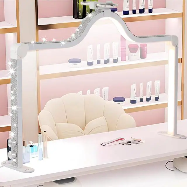 Alt view image 7 of 7 - Upgraded Nail Tech Lamp for Desk, 34 in Foldable Large Nail Light with Phone Holder, 3 Modes 3000K-6000K LED Manicure Lamp, Half Moon Light for Lash Eyelash Extension, Tattoo, Eyebrows