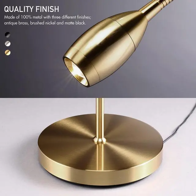 Alt view image 7 of 7 - Ray Adjustable LED Beam Floor Lamp, Dimmable and Zoomable Spotlight, Flexible Gooseneck, Reading/Crafting Standing Lamp, Work Table Light, Antique Brass