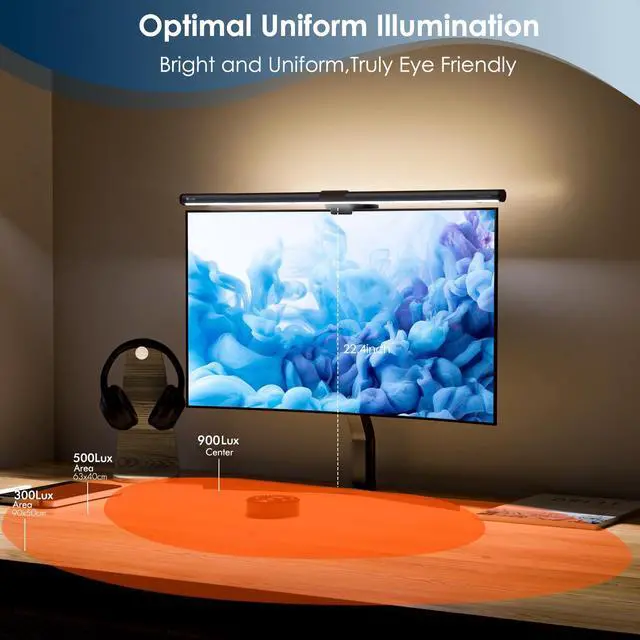 Alt view image 2 of 7 - Monitor Light Bar with Remote, 20.1'' Dual Light Screen Light Bar, Sliding Weighted Clip Fit for All Screens, Adjustable Stepless Dimming, Eye Caring No Glare Gaming Work Desk Lamp, Gray