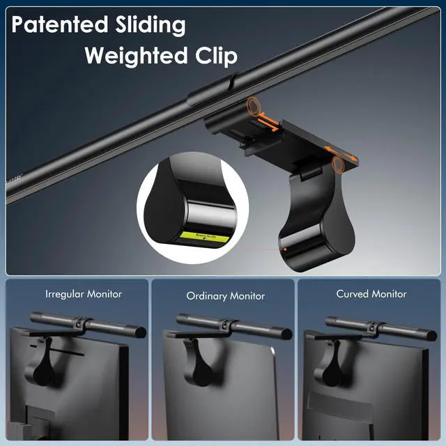 Alt view image 4 of 7 - Monitor Light Bar with Remote, 20.1'' Dual Light Screen Light Bar, Sliding Weighted Clip Fit for All Screens, Adjustable Stepless Dimming, Eye Caring No Glare Gaming Work Desk Lamp, Gray