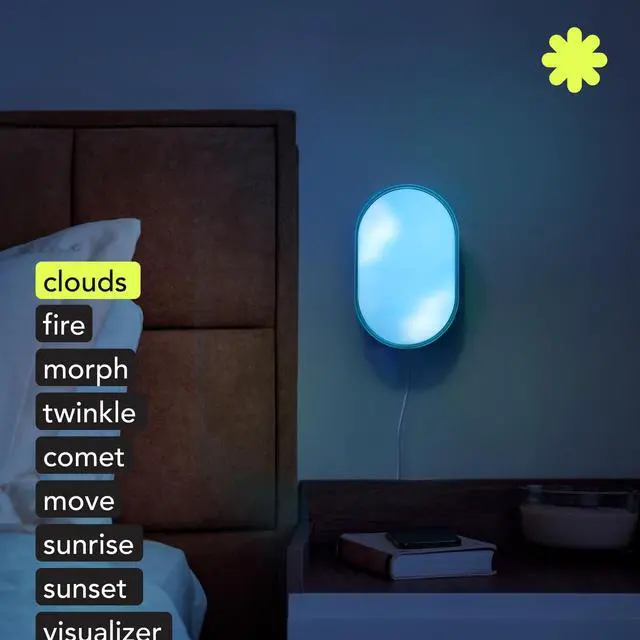 Alt view image 2 of 7 - Luna Smart Lamp, 1000 LM Wi-Fi & Matter 1.3 Compatible, Alexa & Apple HomeKit Compatible, Plug-In Bedside Table Lamp & Wall-Mount, Color Changing Wall Wash, Sunrise/Sunset Effect, No Hub Required