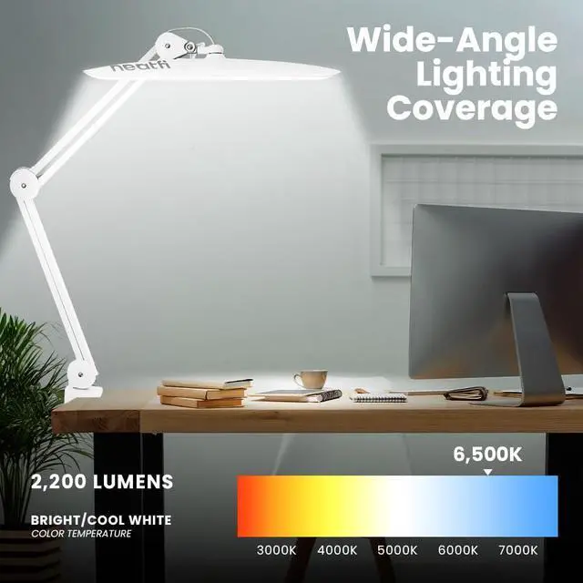 Alt view image 5 of 7 - XL 2,200 Lumens LED Desk Lamp with Clamp, 24W Bright Architect Task Lamp, 20 Inches Dimmable Computer Light, Adjustable Desk Light for Home, Office, Crafts, Nails & Hobbies (Non-CCT, White)