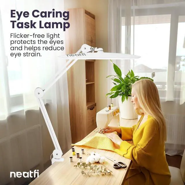 Alt view image 3 of 7 - XL 2,200 Lumens LED Desk Lamp with Clamp, 24W Bright Architect Task Lamp, 20 Inches Dimmable Computer Light, Adjustable Desk Light for Home, Office, Crafts, Nails & Hobbies (Non-CCT, White)