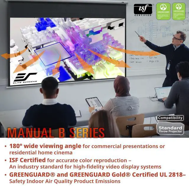Alt view image 4 of 7 - Manual B, 100-INCH Manual Pull Down Projector Screen Diagonal 16:9 Diag 4K 8K 3D Ultra HDR HD Ready Home Theater Movie Office Presentation, M100H