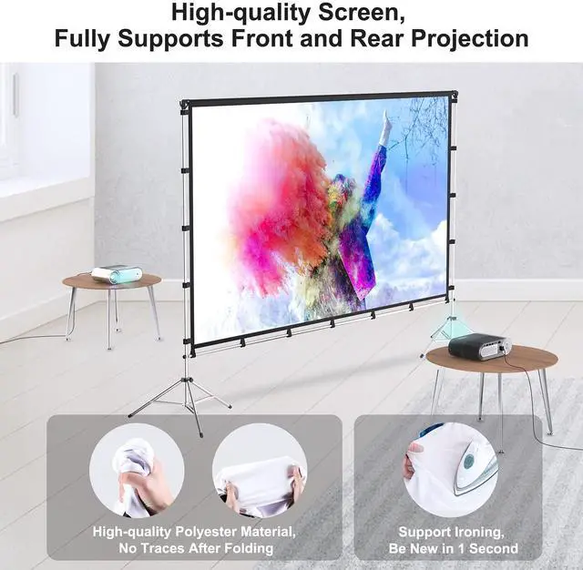 Alt view image 3 of 7 - Projector Screen with Stand,  100 inch Portable Foldable Projection Screen with Aluminum Alloy Stand Outdoor Movie Screens with Carrying Bag for Home Theater Camping and Recreational Events