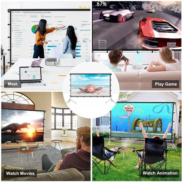 Alt view image 6 of 7 - Projector Screen with Stand,  100 inch Portable Foldable Projection Screen with Aluminum Alloy Stand Outdoor Movie Screens with Carrying Bag for Home Theater Camping and Recreational Events
