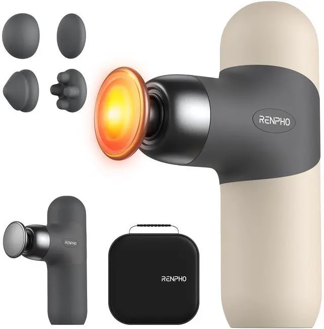 Main image of Mini Thermal Massage Gun with Heat, Portable Deep Tissue Percussion Massager, Color Silicone Sleeves Travel Size with Carry Case, Grey