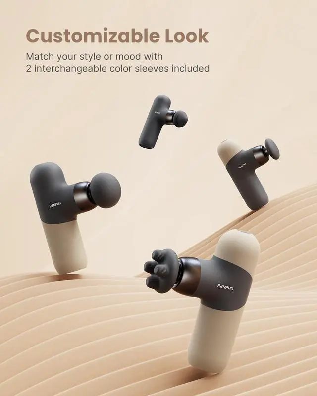 Alt view image 2 of 7 - Mini Thermal Massage Gun with Heat, Portable Deep Tissue Percussion Massager, Color Silicone Sleeves Travel Size with Carry Case, Grey