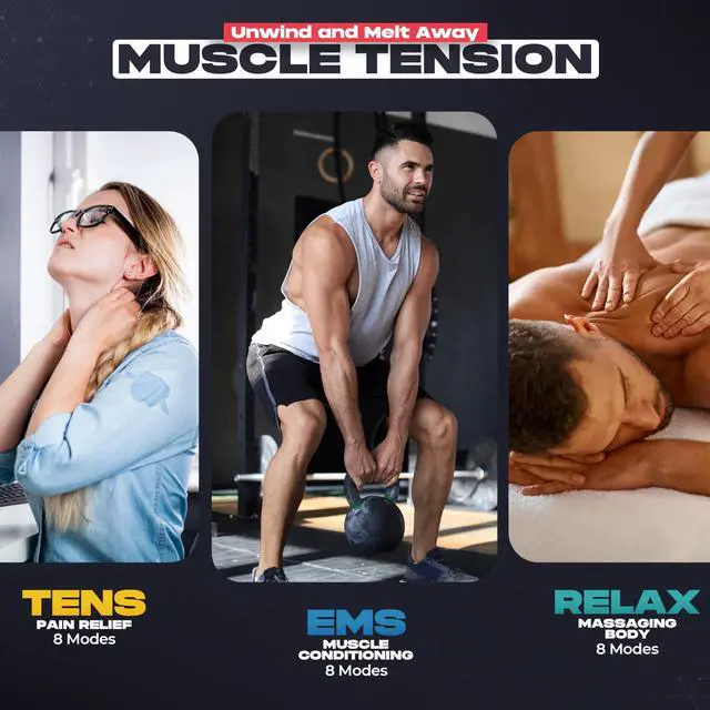 Alt view image 3 of 7 - TENS Unit Muscle Stimulator, EMS Massager Machine for Shoulder, Neck, Sciatica and Back Pain Relief, Electronic Pulse Massage Physical Therapy, Red