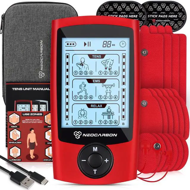 Main image of TENS Unit Muscle Stimulator, EMS Massager Machine for Shoulder, Neck, Sciatica and Back Pain Relief, Electronic Pulse Massage Physical Therapy, Red