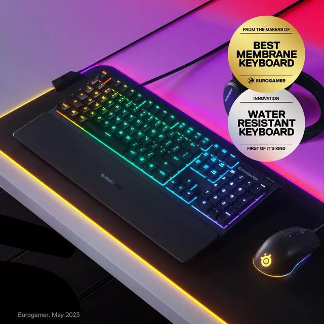 Alt view image 2 of 7 - Apex 3 RGB Gaming Keyboard 10-Zone RGB Illumination IP32 Water Resistant Premium Magnetic Wrist Rest (Whisper Quiet Gaming Switch)