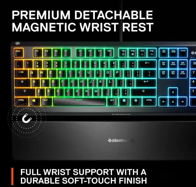 Alt view image 7 of 7 - Apex 3 RGB Gaming Keyboard 10-Zone RGB Illumination IP32 Water Resistant Premium Magnetic Wrist Rest (Whisper Quiet Gaming Switch)