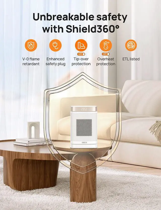 Alt view image 3 of 7 - Atom One Space Heater with Remote, 70°Oscillating Electric Heaters with Digital Thermostat, 1500W PTC Ceramic Heater, 12h Timer, Quiet Safety Heating, Portable Heater for Home Office