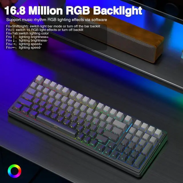 Alt view image 4 of 6 - F99 Pro Wireless Mechanical Keyboard,Gasket Structure Hot Swappable Custom Keyboard,RGB Backlit,Creamy Sound,Side Printed PBT Keycaps,2.4GHz/USB-C/BT5.0 Computer Gaming Keyboards