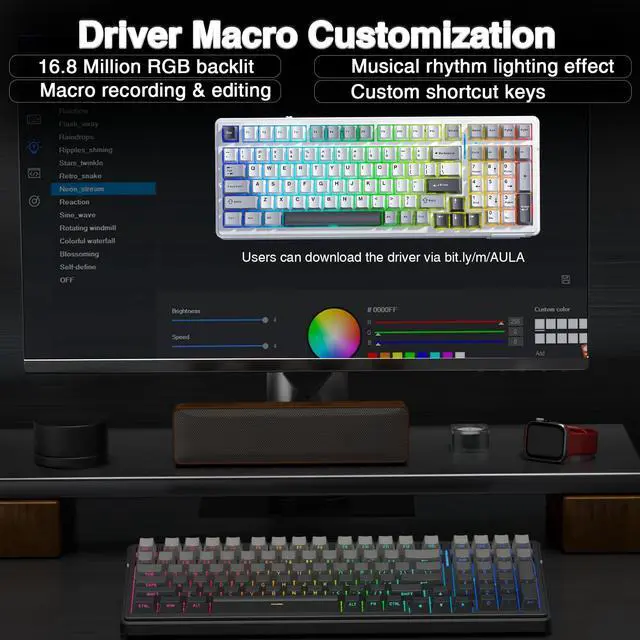 Alt view image 6 of 6 - F99 Pro Wireless Mechanical Keyboard,Gasket Structure Hot Swappable Custom Keyboard,RGB Backlit,Creamy Sound,Side Printed PBT Keycaps,2.4GHz/USB-C/BT5.0 Computer Gaming Keyboards