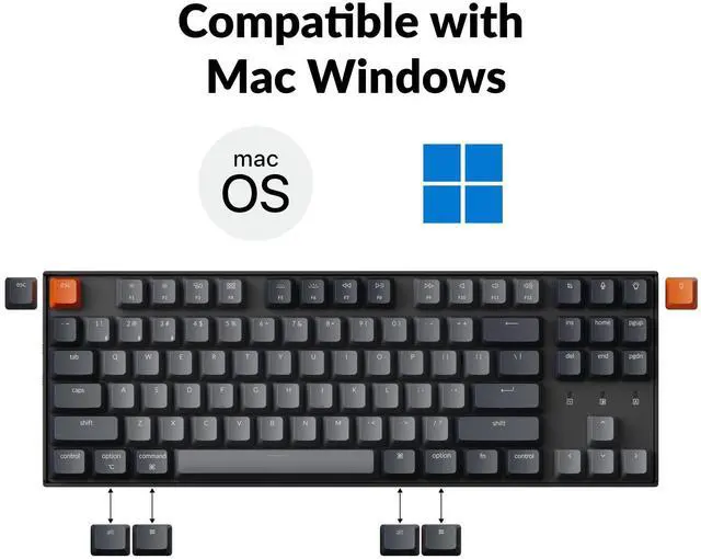 Alt view image 3 of 7 - K8 Tenkeyless Wireless Mechanical Keyboard for Mac, White Backlight, Bluetooth, Multitasking, Type-C Wired Gaming Keyboard for Windows with Brown Switch