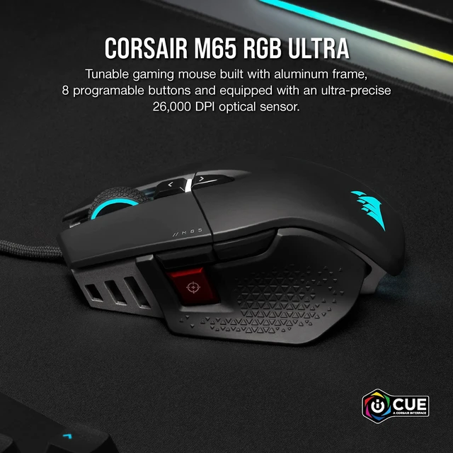Alt view image 2 of 7 - M65 RGB Ultra Tunable FPS Gaming Mouse Marksman 26,000 DPI Optical Sensor, Optical Switches, AXON Hyper-Processing Technology, Sensor Fusion Control, Tunable Weight System - Black