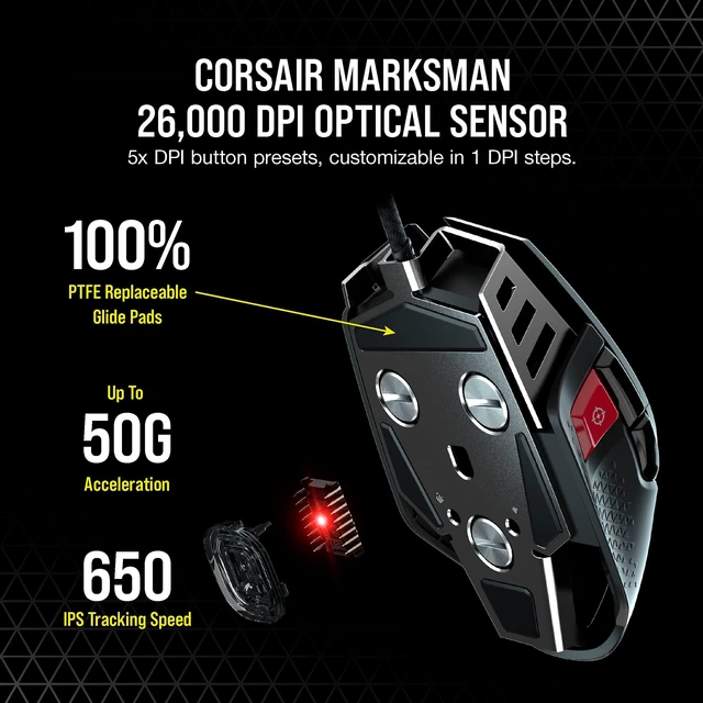 Alt view image 4 of 7 - M65 RGB Ultra Tunable FPS Gaming Mouse Marksman 26,000 DPI Optical Sensor, Optical Switches, AXON Hyper-Processing Technology, Sensor Fusion Control, Tunable Weight System - Black