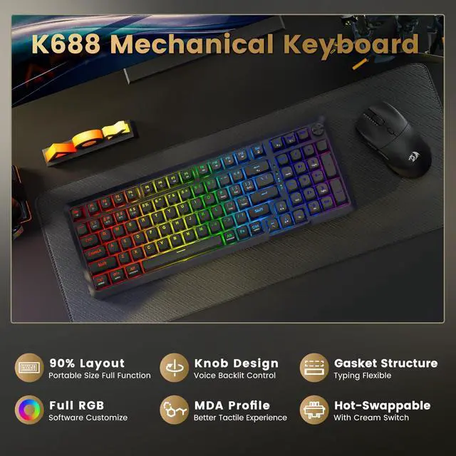Alt view image 2 of 7 - Wireless Mechanical Keyboard, 3 Mode Gasket Mounted RGB Gaming Keyboard with Volume Knob, Pre-Lubed Linear Switches, MDA-Profile, 98 Keys Hot Swappable Creamy Keyboard for PC/Tablet/Xbox/PS4