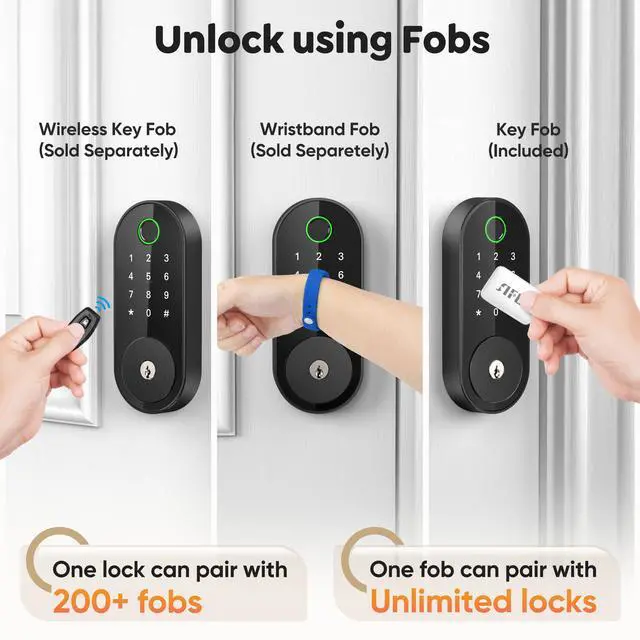 Alt view image 4 of 7 - Keyless Entry Fingerprint Deadbolt Smart Lock:  Digital Front Door Keypad with App Control, Electronic/Electric Deadbolt with Fingerprint & Code Access, Auto Locking, Easy to Install (Black)
