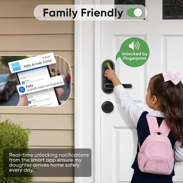 Alt view image 3 of 7 - Keyless Entry Fingerprint Digital Smart Lock with Handle & Keypad: Electronic/Electric Lock with Code, App Control Biometric Deadbolt Door Knob for Front, Interior, Exterior & Bedroom Door (Silver)