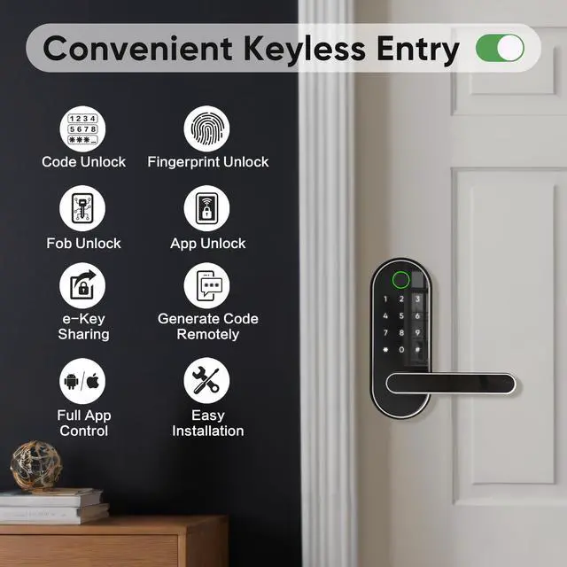 Alt view image 6 of 7 - Keyless Entry Fingerprint Digital Smart Lock with Handle & Keypad: Electronic/Electric Lock with Code, App Control Biometric Deadbolt Door Knob for Front, Interior, Exterior & Bedroom Door (Silver)