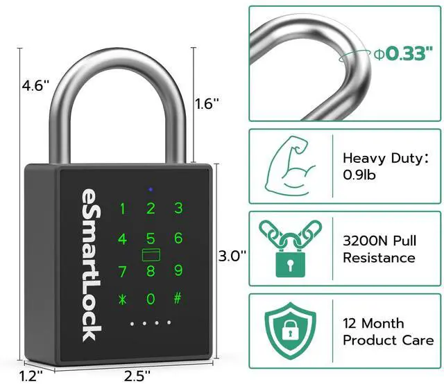 Alt view image 5 of 7 - New Smart Padlock with Key, Heavy Duty Combination Padlock, RFID Pad Lock with Codes Bluetooth APP Access, Outdoor Waterproof Electronic Key Lock for Gate Fence Shed Locker Garage Garden