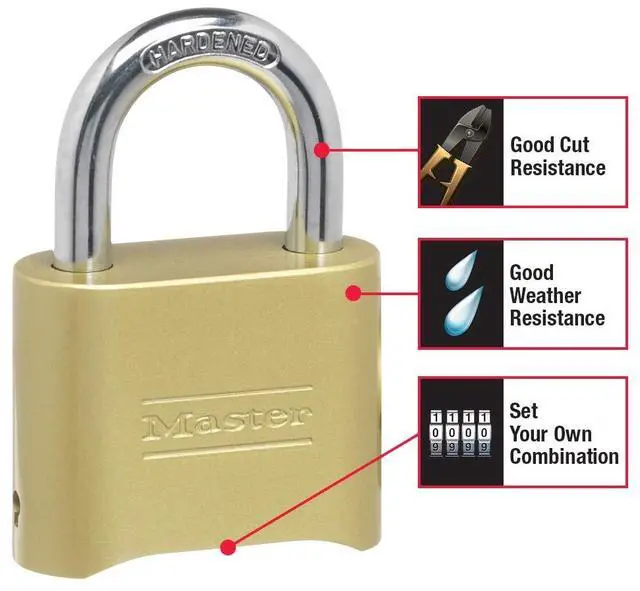 Alt view image 3 of 7 - Gold Combination Padlock, Gate Lock for Outdoor Fence or Shed, Small Lock with Customizable Code for Indoor or Outdoor Storage, 4 Pack, 175EC4