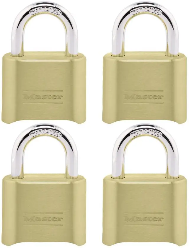 Main image of Gold Combination Padlock, Gate Lock for Outdoor Fence or Shed, Small Lock with Customizable Code for Indoor or Outdoor Storage, 4 Pack, 175EC4