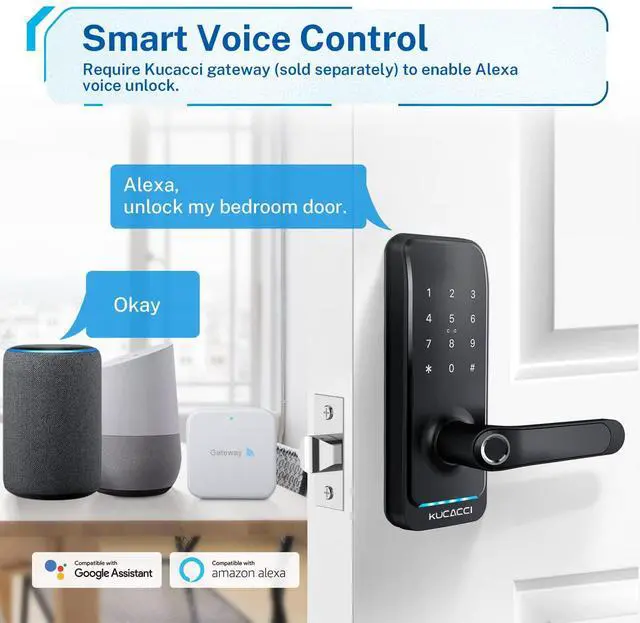 Alt view image 5 of 7 - Smart Door Lock with Handle: Keyless Entry Digital Door Lock for Front Door - Fingerprint Keypad Smart Dnob - Generate Passcode Remotely - App Control - Easy Installation(Black)