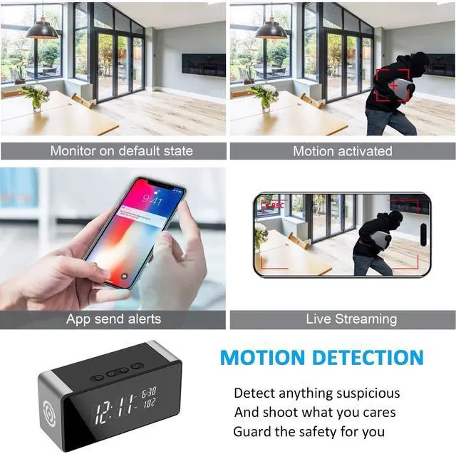 Alt view image 5 of 7 - Wireless WiFi Hidden Spy Camera, Full HD 4K Home Security Cam for Home Safety Support 5G&2.4G with Night Vision and Motion Detection, APP Control with SD Storage