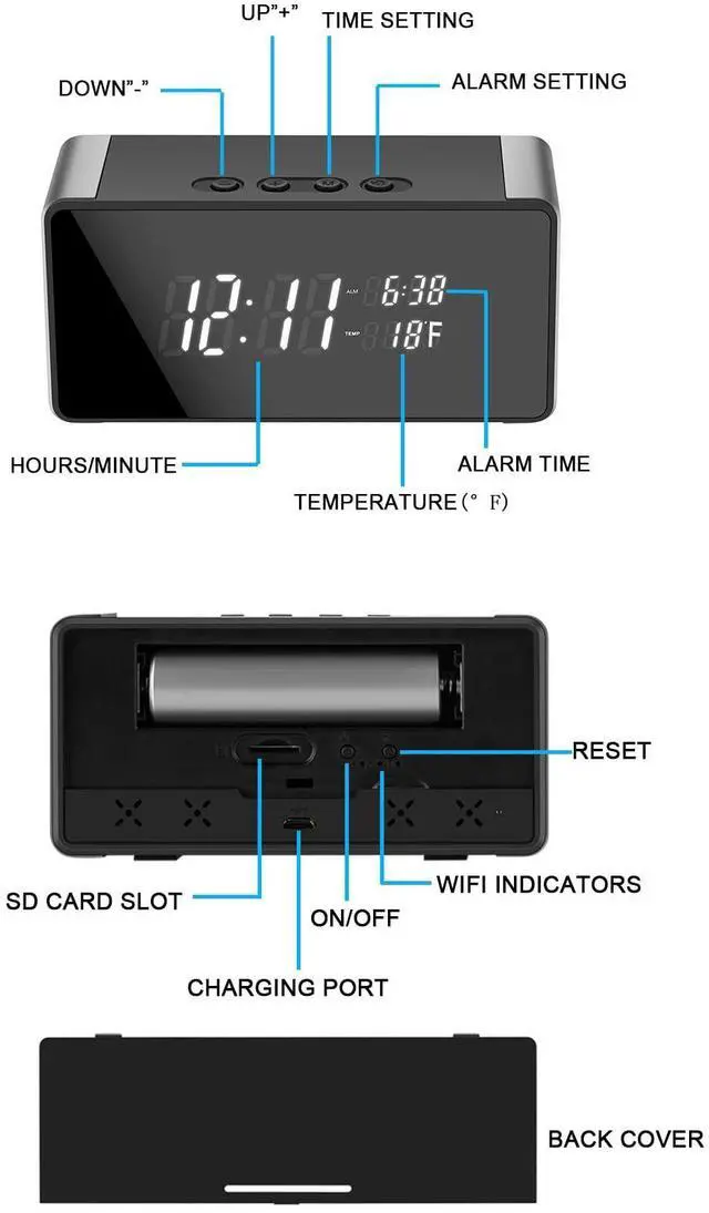 Alt view image 7 of 7 - Wireless WiFi Hidden Spy Camera, Full HD 4K Home Security Cam for Home Safety Support 5G&2.4G with Night Vision and Motion Detection, APP Control with SD Storage